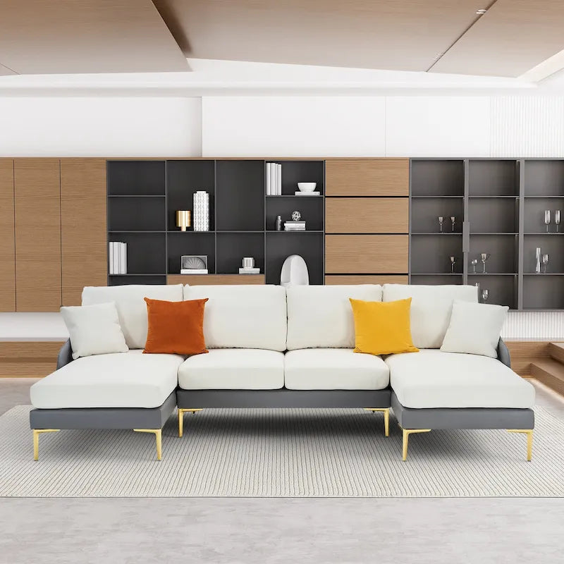 Ouyessir U-förmiges 4-Sitzer-Ecksofa mit doppelter Chaiselongue