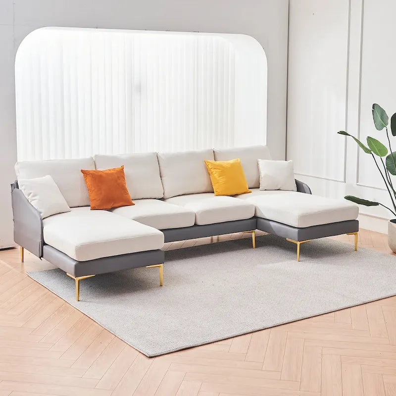 Ouyessir U-förmiges 4-Sitzer-Ecksofa mit doppelter Chaiselongue