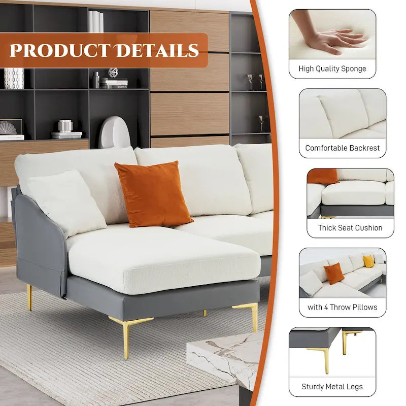 Ouyessir U-förmiges 4-Sitzer-Ecksofa mit doppelter Chaiselongue