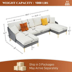 Ouyessir U-förmiges 4-Sitzer-Ecksofa mit doppelter Chaiselongue