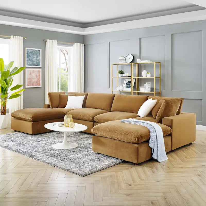 Commix Down Filled Overstuffed Velvet 6-Piece Sectional Sofa