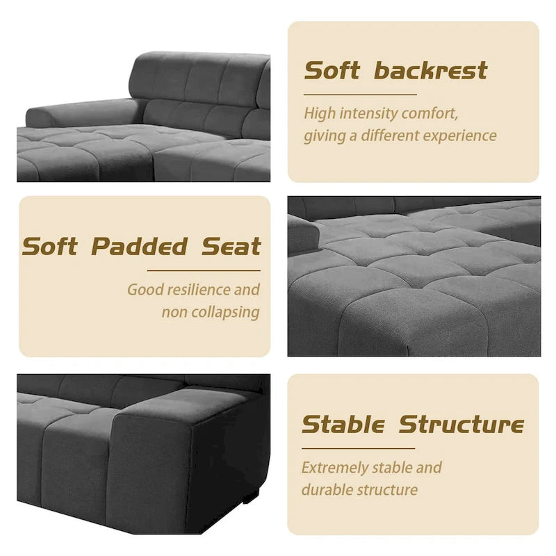 Williamspace Modern Glam Großes Polstersofa Ecksofa L-Form mit Chaiselongue Wohnzimmer