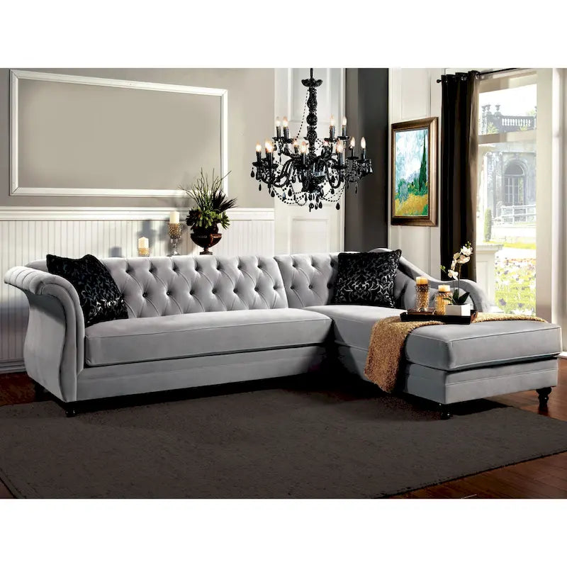 Gito Übergangs-Schnittsofa mit getufteter Rückenlehne und Samtbezug von Furniture of America