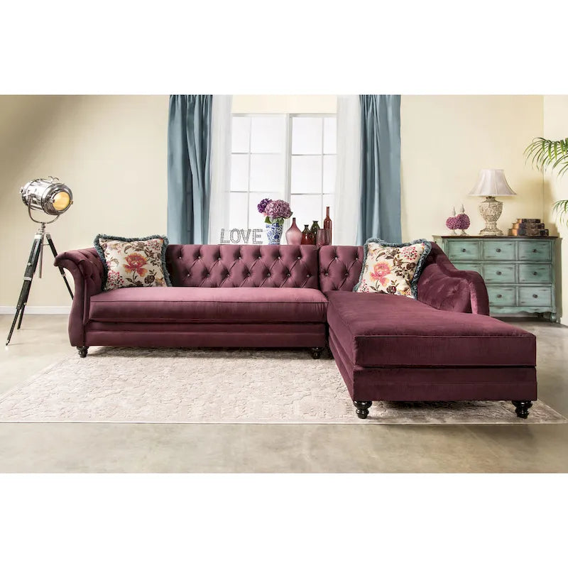 Gito Übergangs-Schnittsofa mit getufteter Rückenlehne und Samtbezug von Furniture of America
