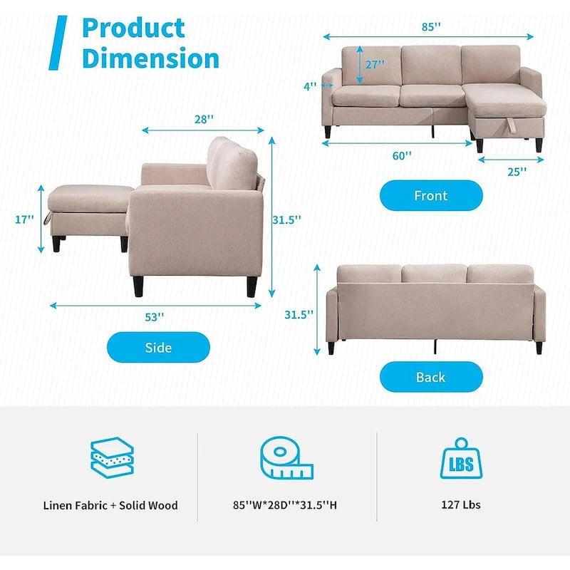 Mixoy Cabrio Schlafsofa mit Stauraum-Ottomane, umbaubare Récamiere