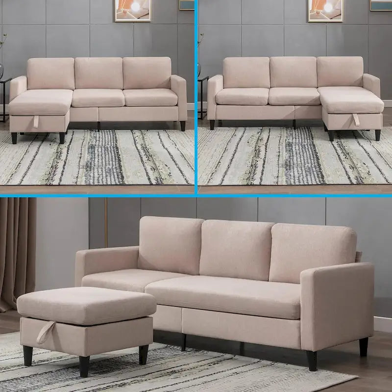 Mixoy Cabrio Schlafsofa mit Stauraum-Ottomane, umbaubare Récamiere