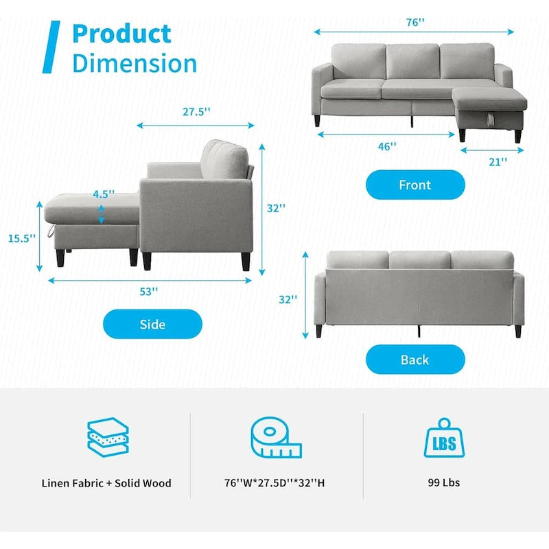 Mixoy Cabrio Schlafsofa mit Stauraum-Ottomane, umbaubare Récamiere