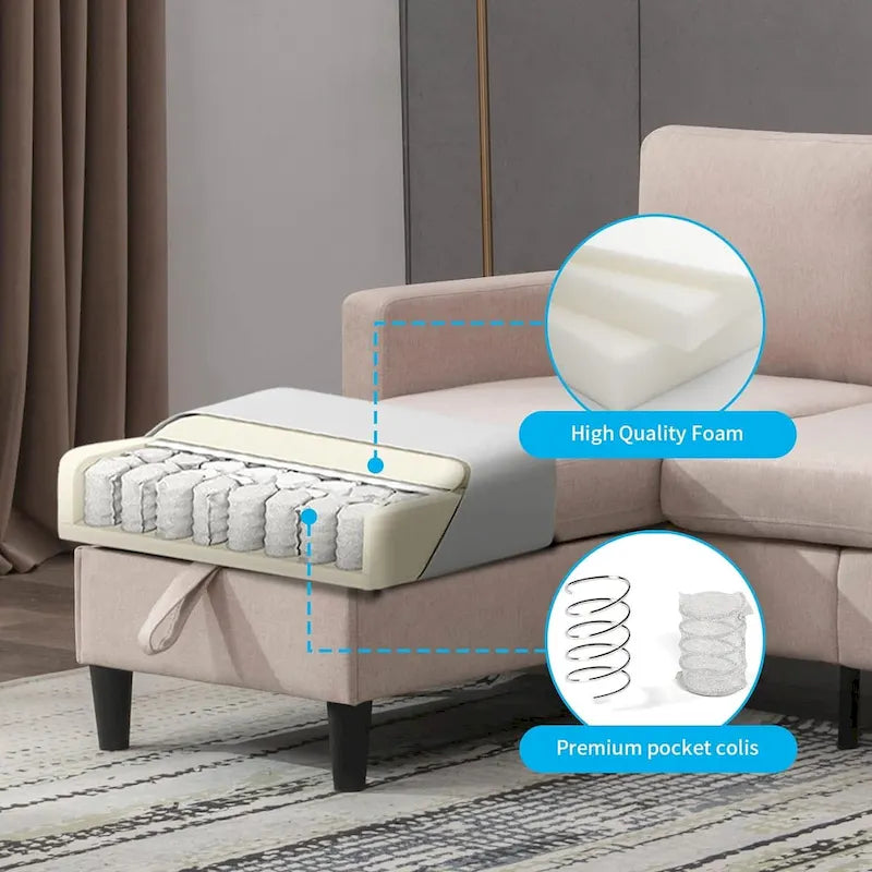 Mixoy Cabrio Schlafsofa mit Stauraum-Ottomane, umbaubare Récamiere
