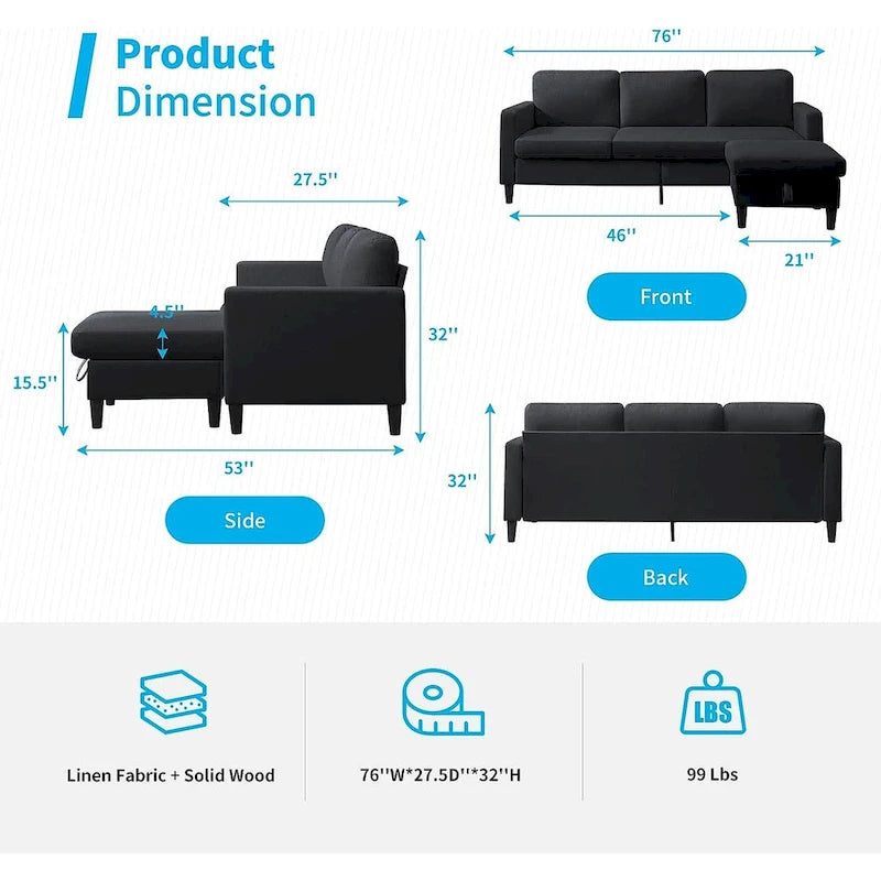 Mixoy Cabrio Schlafsofa mit Stauraum-Ottomane, umbaubare Récamiere