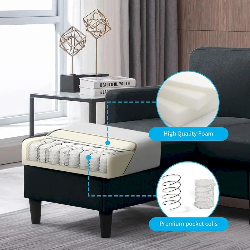 Mixoy Cabrio Schlafsofa mit Stauraum-Ottomane, umbaubare Récamiere