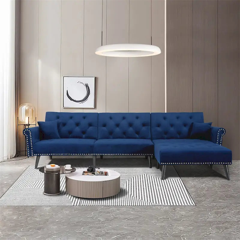 Aukfa Samt-Schlafsofa mit Ottomane – 114,5 B