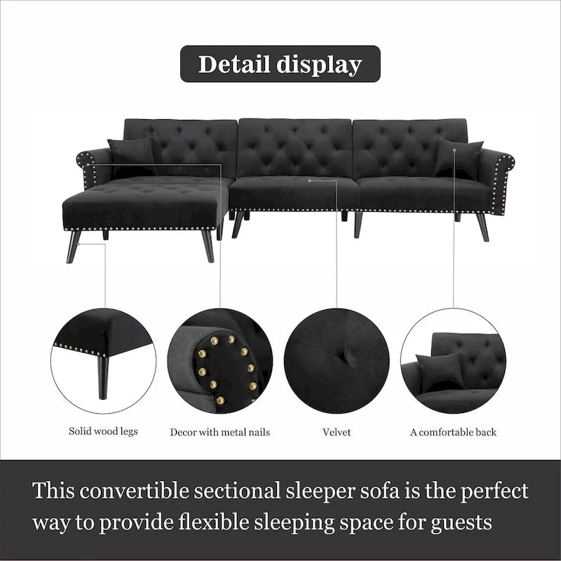 Aukfa Samt-Schlafsofa mit Ottomane – 114,5 B