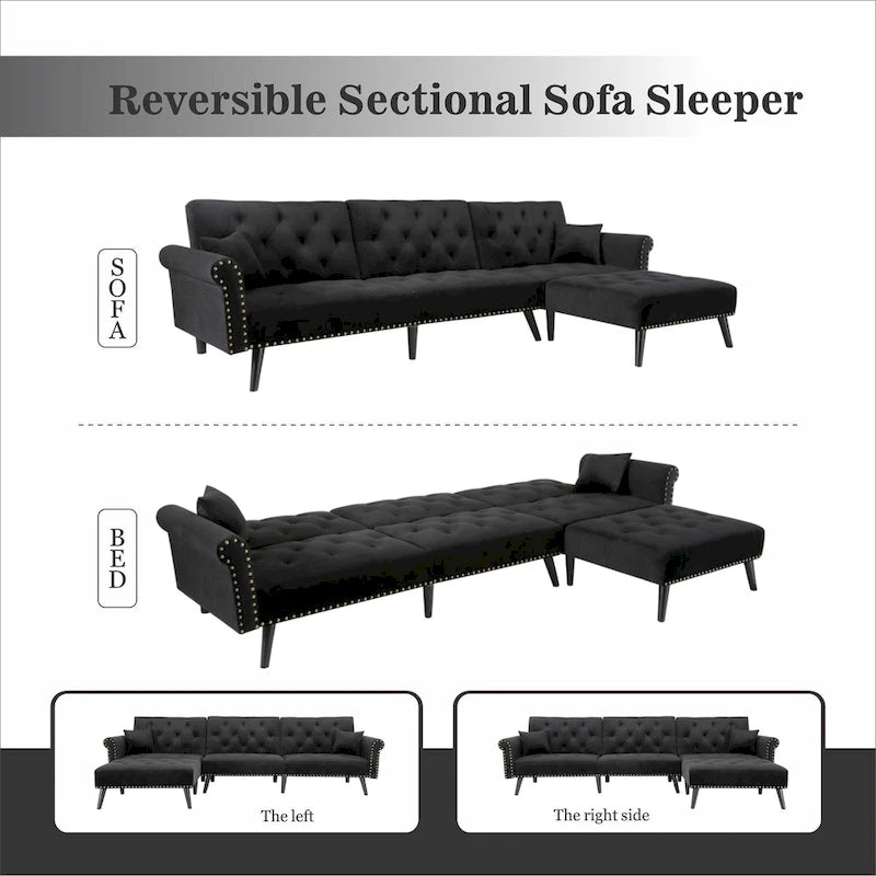 Aukfa Samt-Schlafsofa mit Ottomane – 114,5 B