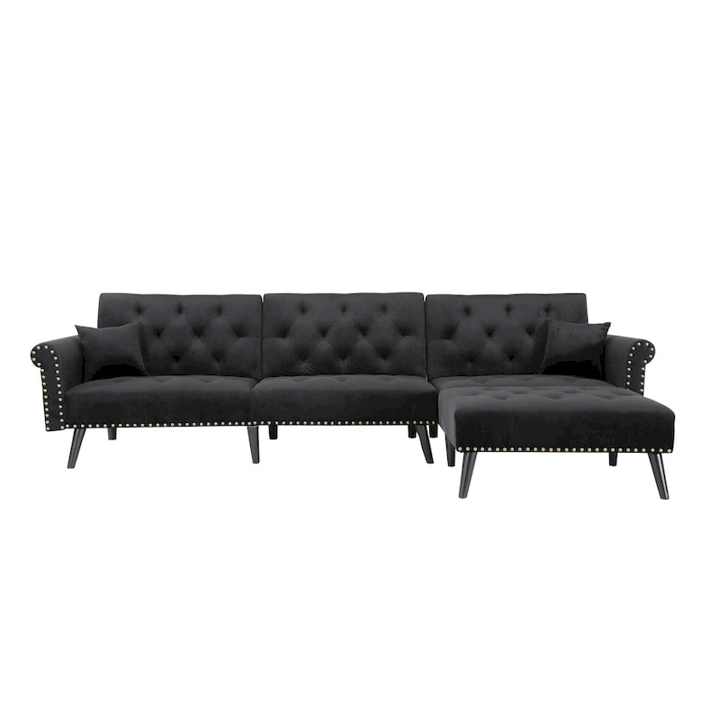 Aukfa Samt-Schlafsofa mit Ottomane – 114,5 B