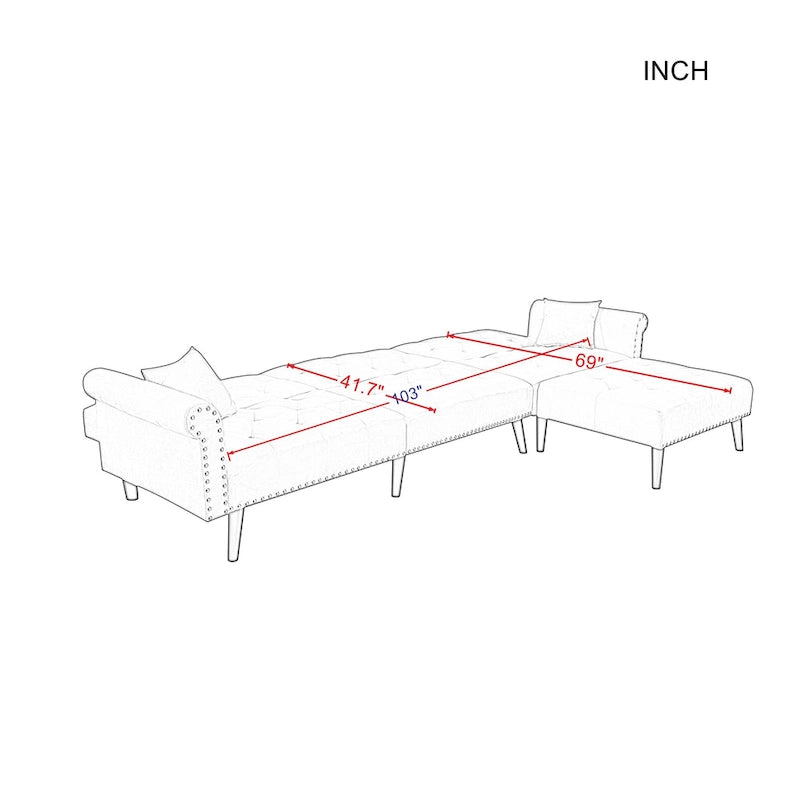 Aukfa Samt-Schlafsofa mit Ottomane – 114,5 B