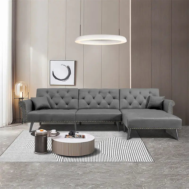 Aukfa Samt-Schlafsofa mit Ottomane – 114,5 B