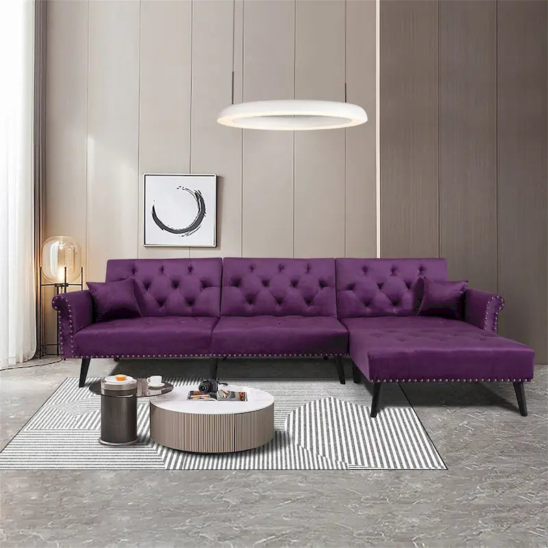 Aukfa Samt-Schlafsofa mit Ottomane – 114,5 B