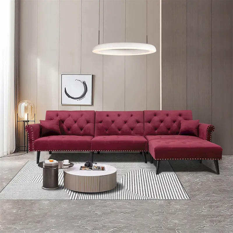 Aukfa Samt-Schlafsofa mit Ottomane – 114,5 B