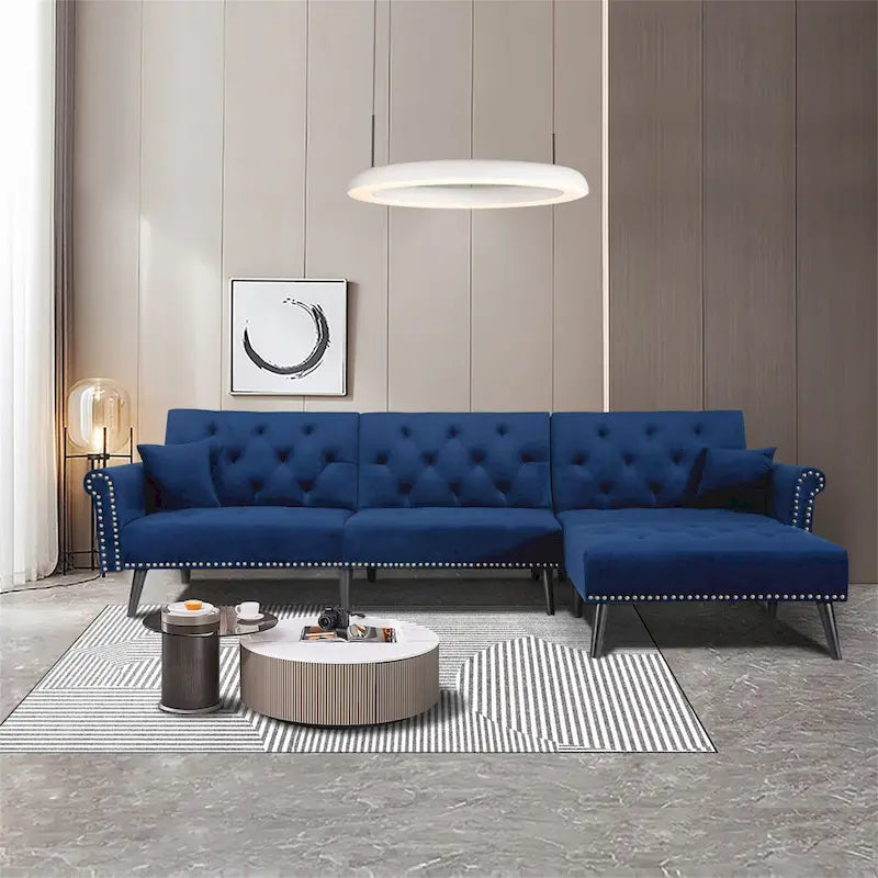 Aukfa Samt-Schlafsofa mit Ottomane – 114,5 B