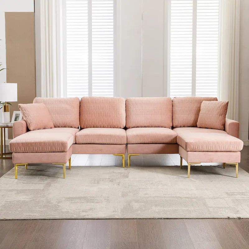 Samt U-förmiges modulares, abnehmbares Sektionssofa