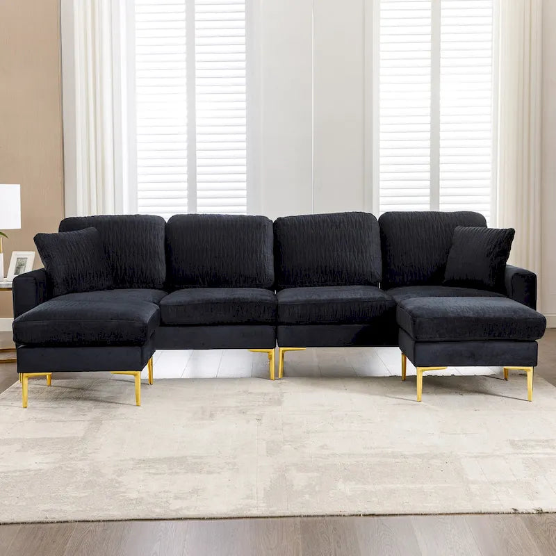 Samt U-förmiges modulares, abnehmbares Sektionssofa