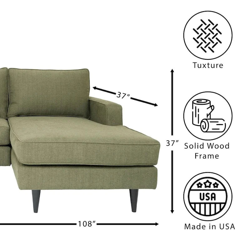 Coast to Coast Sofas Modernes L-förmiges Ecksofa Polyestergewebe Massivholzrahmen gepolstert
