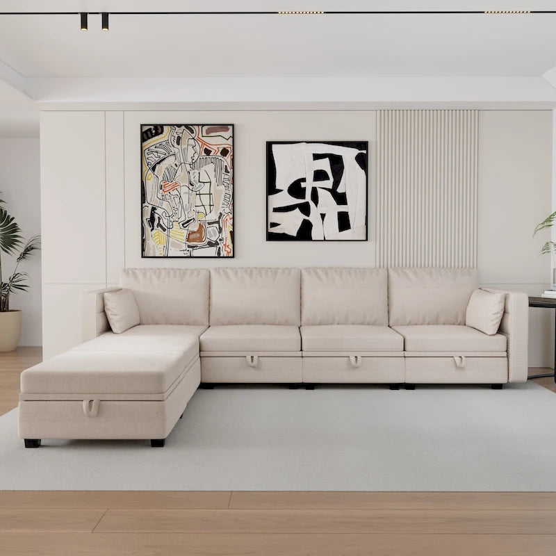 Modulares U-förmiges verstellbares Ecksofa mit umkehrbaren Recamièren und Stausitzen