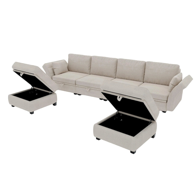Modulares U-förmiges verstellbares Ecksofa mit umkehrbaren Recamièren und Stausitzen