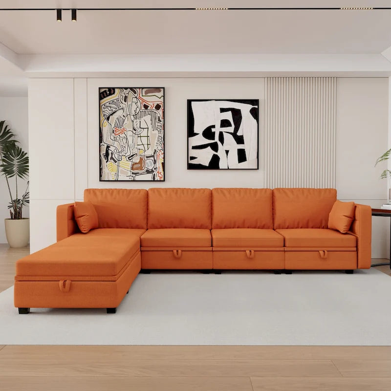 Modulares U-förmiges verstellbares Ecksofa mit umkehrbaren Recamièren und Stausitzen