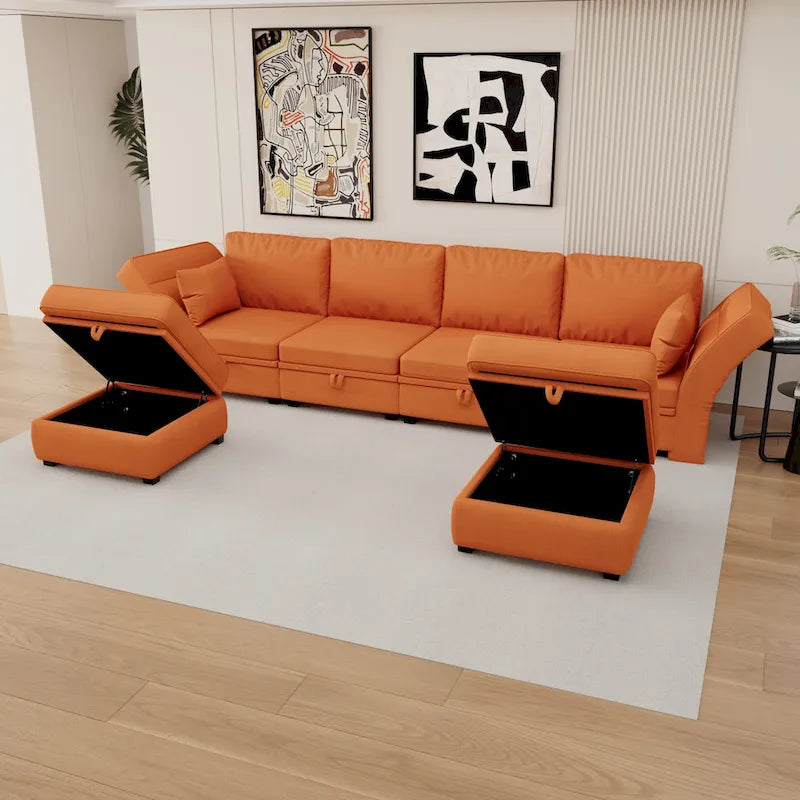 Modulares U-förmiges verstellbares Ecksofa mit umkehrbaren Recamièren und Stausitzen