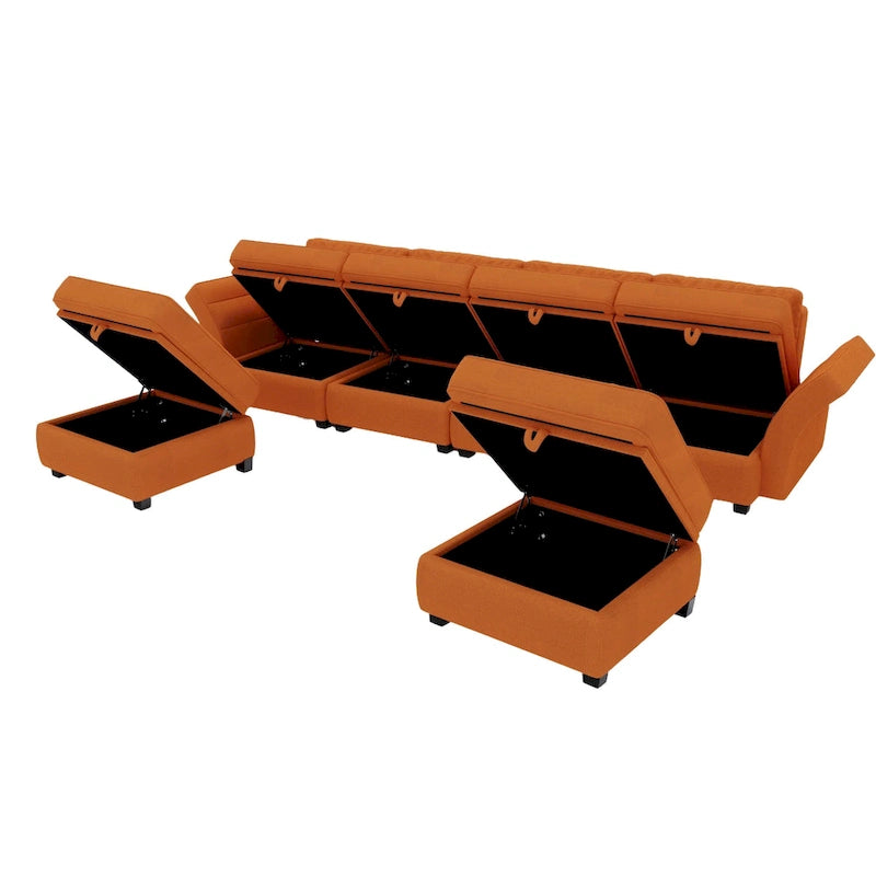 Modulares U-förmiges verstellbares Ecksofa mit umkehrbaren Recamièren und Stausitzen