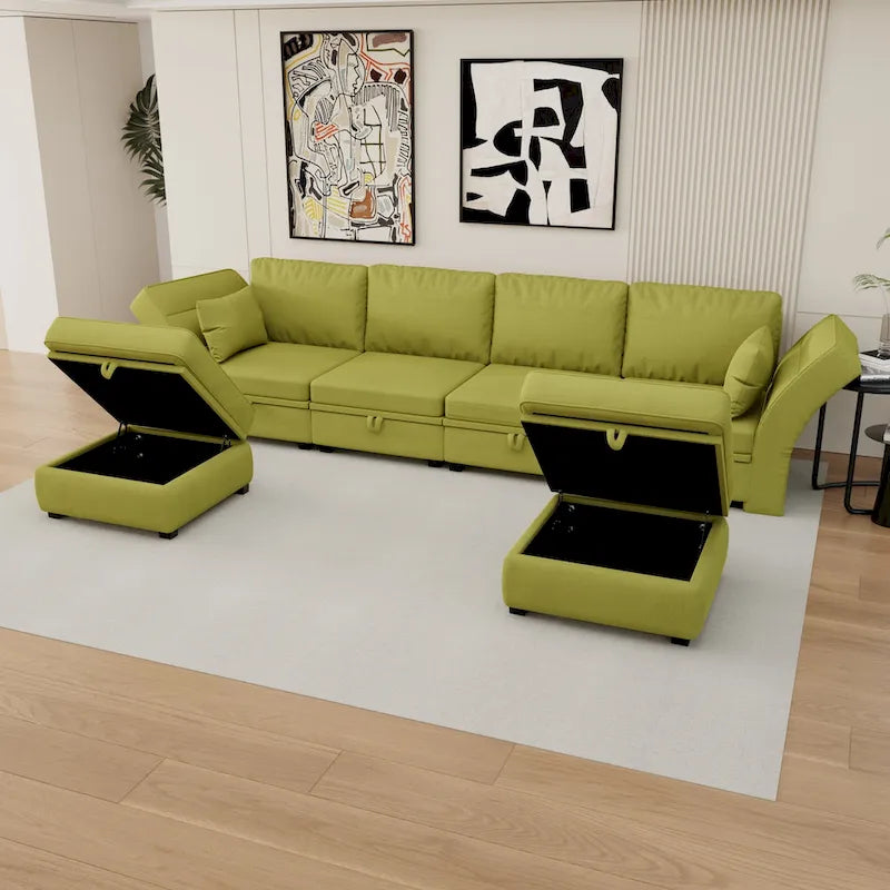 Modulares U-förmiges verstellbares Ecksofa mit umkehrbaren Recamièren und Stausitzen