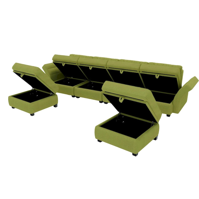 Modulares U-förmiges verstellbares Ecksofa mit umkehrbaren Recamièren und Stausitzen
