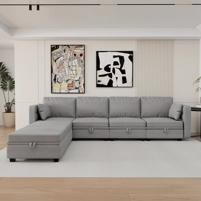 Modulares U-förmiges verstellbares Ecksofa mit umkehrbaren Recamièren und Stausitzen