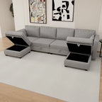 Modulares U-förmiges verstellbares Ecksofa mit umkehrbaren Recamièren und Stausitzen
