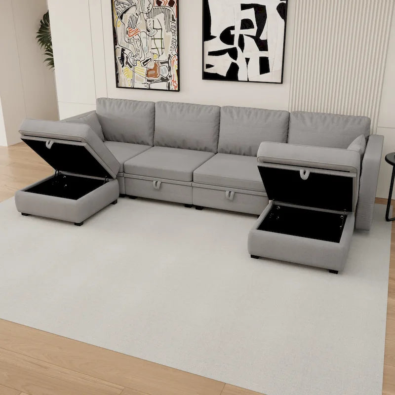 Modulares U-förmiges verstellbares Ecksofa mit umkehrbaren Recamièren und Stausitzen