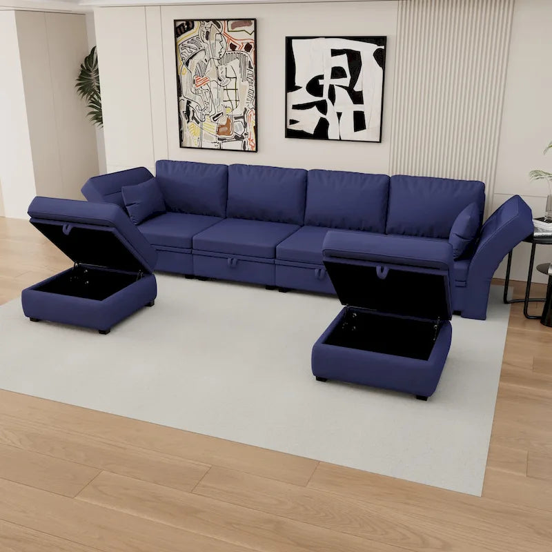 Modulares U-förmiges verstellbares Ecksofa mit umkehrbaren Recamièren und Stausitzen