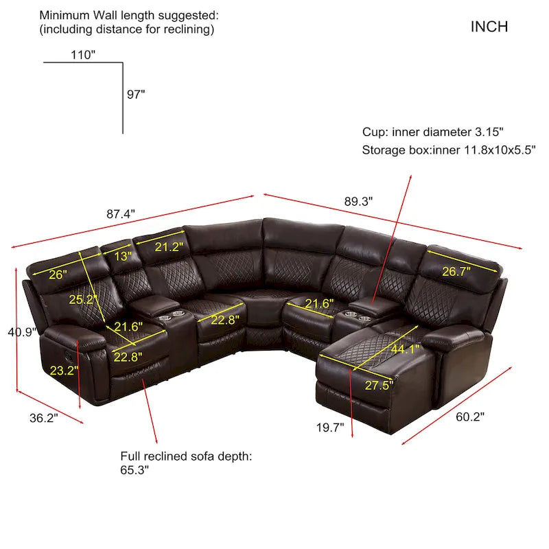 Sofa im Mid-Century Modern Stil mit Kunstlederbezug und Relaxfunktion