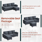 Futzca Sektionssofa, 3-Sitzer L-förmiges Sofa mit abnehmbaren Kissen