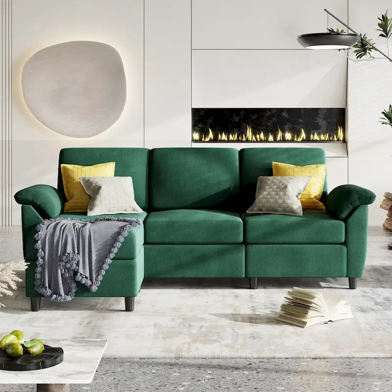 Futzca Sektionssofa, 3-Sitzer L-förmiges Sofa mit abnehmbaren Kissen