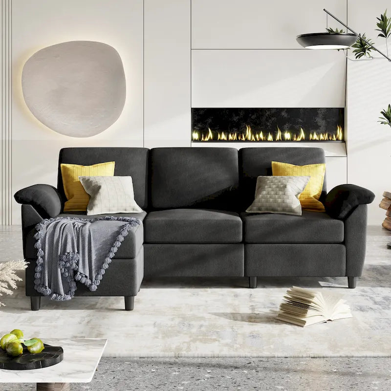 Futzca Sektionssofa, 3-Sitzer L-förmiges Sofa mit abnehmbaren Kissen