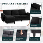 Futzca Sektionssofa, 3-Sitzer L-förmiges Sofa mit abnehmbaren Kissen