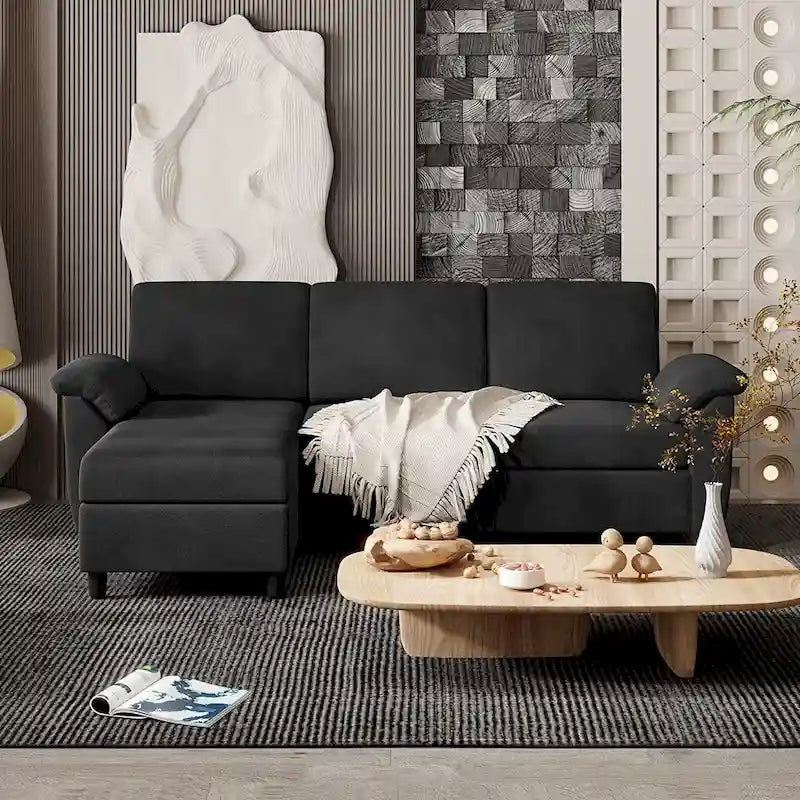 Futzca Sektionssofa, 3-Sitzer L-förmiges Sofa mit abnehmbaren Kissen