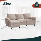 Futzca Sektionssofa, 3-Sitzer L-förmiges Sofa mit abnehmbaren Kissen