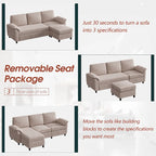 Futzca Sektionssofa, 3-Sitzer L-förmiges Sofa mit abnehmbaren Kissen