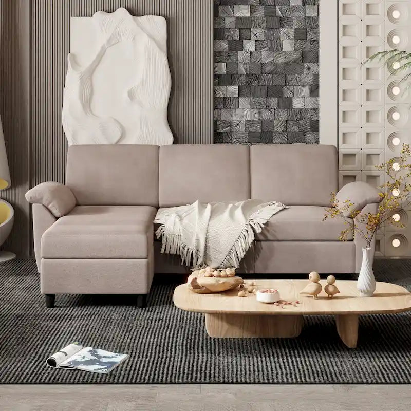 Futzca Sektionssofa, 3-Sitzer L-förmiges Sofa mit abnehmbaren Kissen