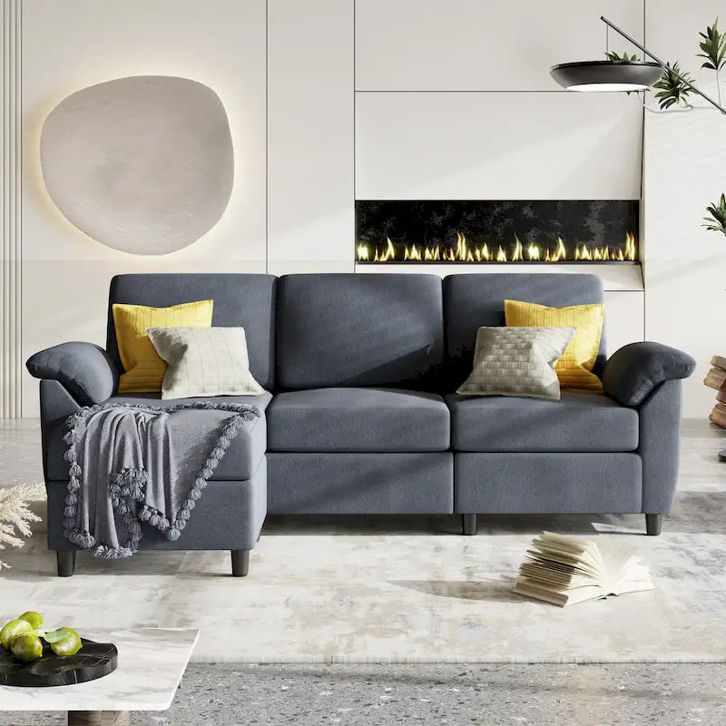 Futzca Sektionssofa, 3-Sitzer L-förmiges Sofa mit abnehmbaren Kissen