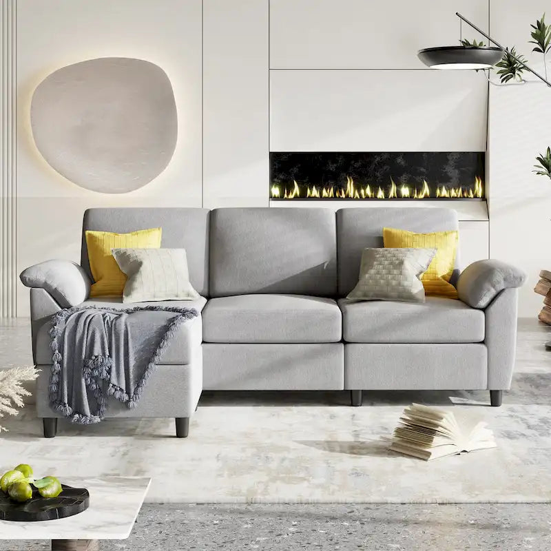 Futzca Sektionssofa, 3-Sitzer L-förmiges Sofa mit abnehmbaren Kissen