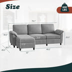 Futzca Sektionssofa, 3-Sitzer L-förmiges Sofa mit abnehmbaren Kissen