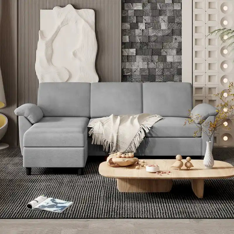 Futzca Sektionssofa, 3-Sitzer L-förmiges Sofa mit abnehmbaren Kissen